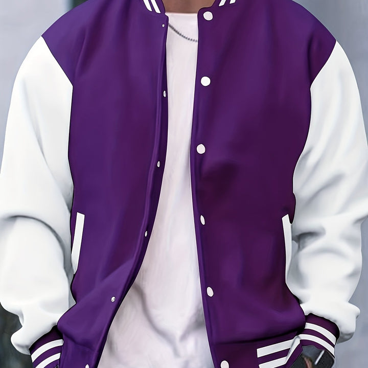 Men's Casual Baseball Jacket Spring Autumn Fashion Button Collar