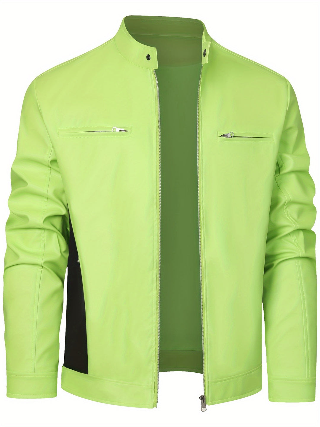 Men's PU Leather Motorcycle Jacket Stand-up Collar Windproof Outerwear