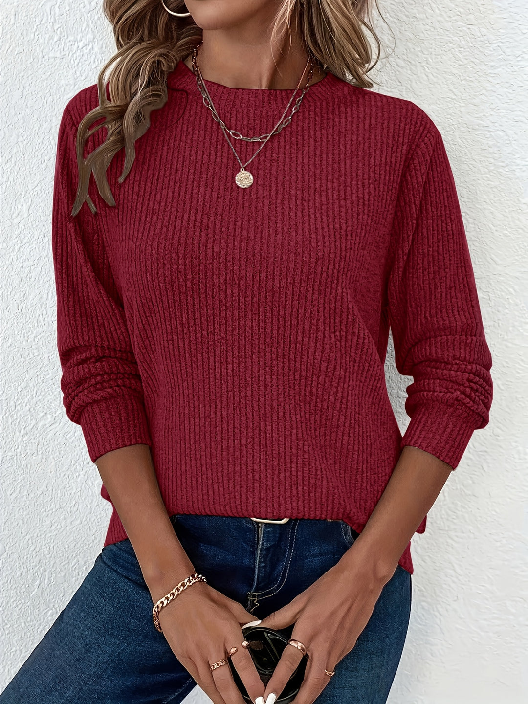 Women's Ribbed Pullover Tunic Long Sleeve Top