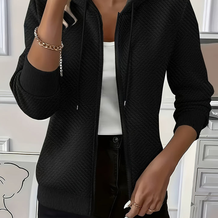 Stylish Elegant Casual Jacket Zippered Drawstring Hooded Cardigan
