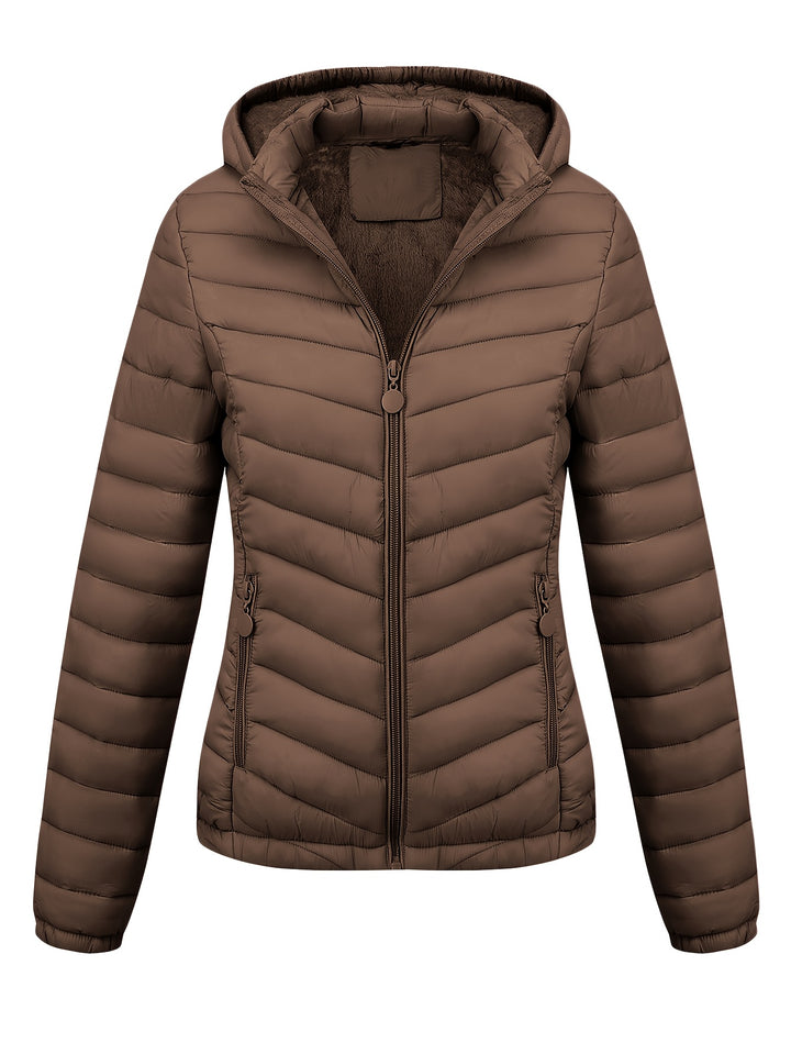 Women's Hooded Padded Coat with Pockets for Autumn Winter Fashion
