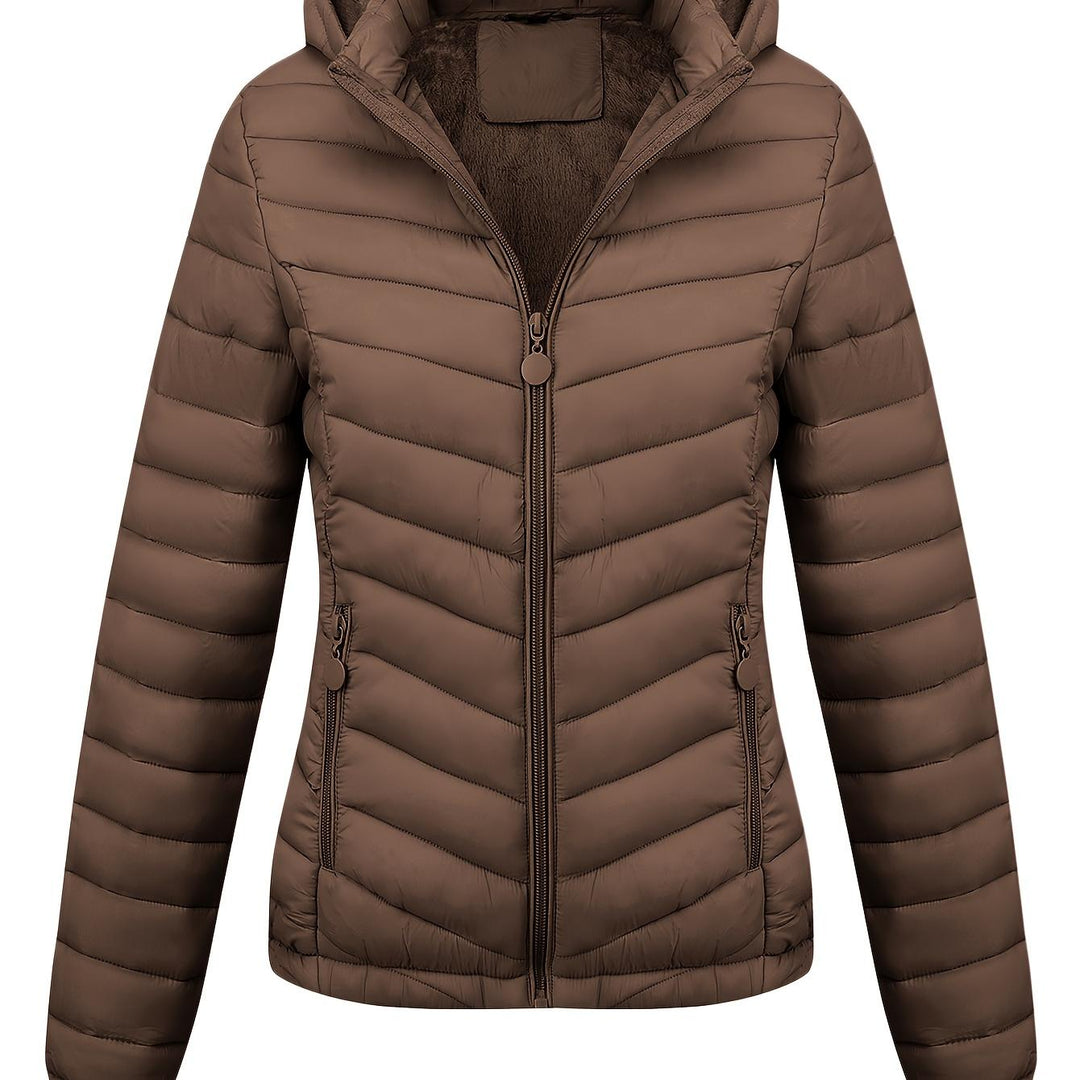 Women's Hooded Padded Coat with Pockets for Autumn Winter Fashion