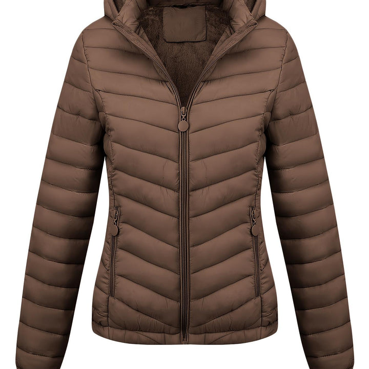 Women's Hooded Padded Coat with Pockets for Autumn Winter Fashion