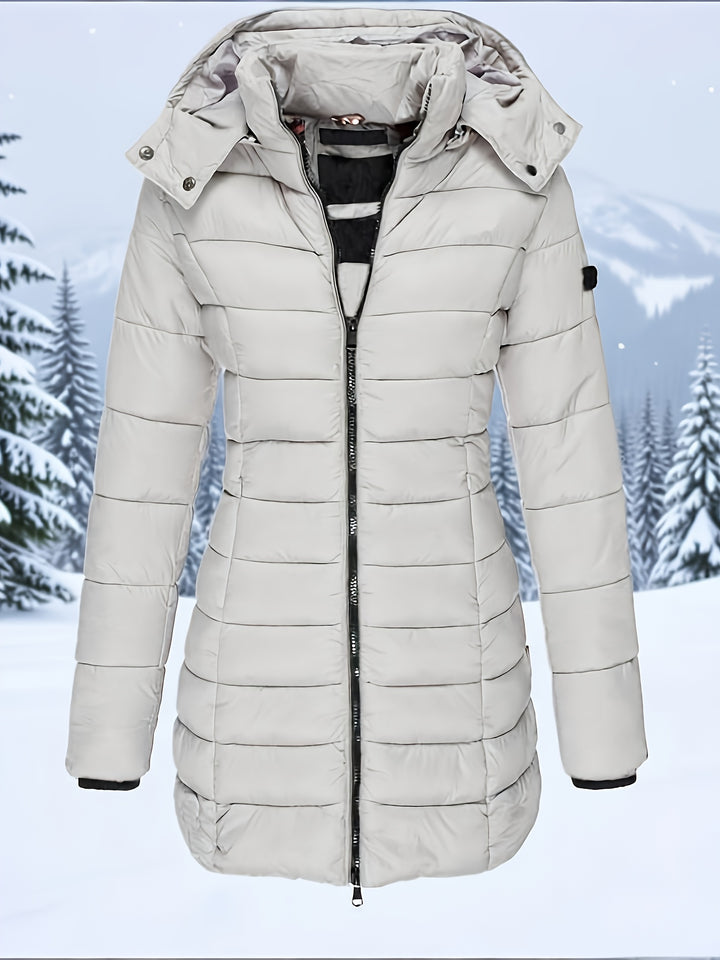 Hooded Zip-Up Midi Coat for Women Winter Jacket Outerwear