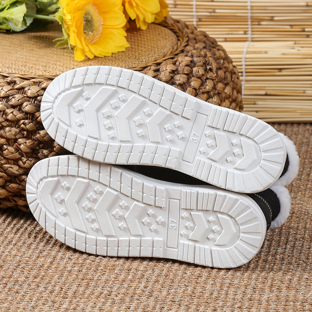 Women's Winter Slip-On Shoes with Faux Fur Collar and Round Toe