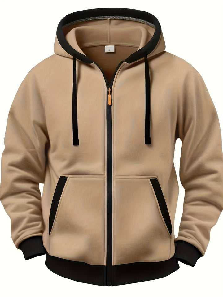Men's Casual Color Block Hoodie with Zipper Closure Long Sleeve Sweatshirt