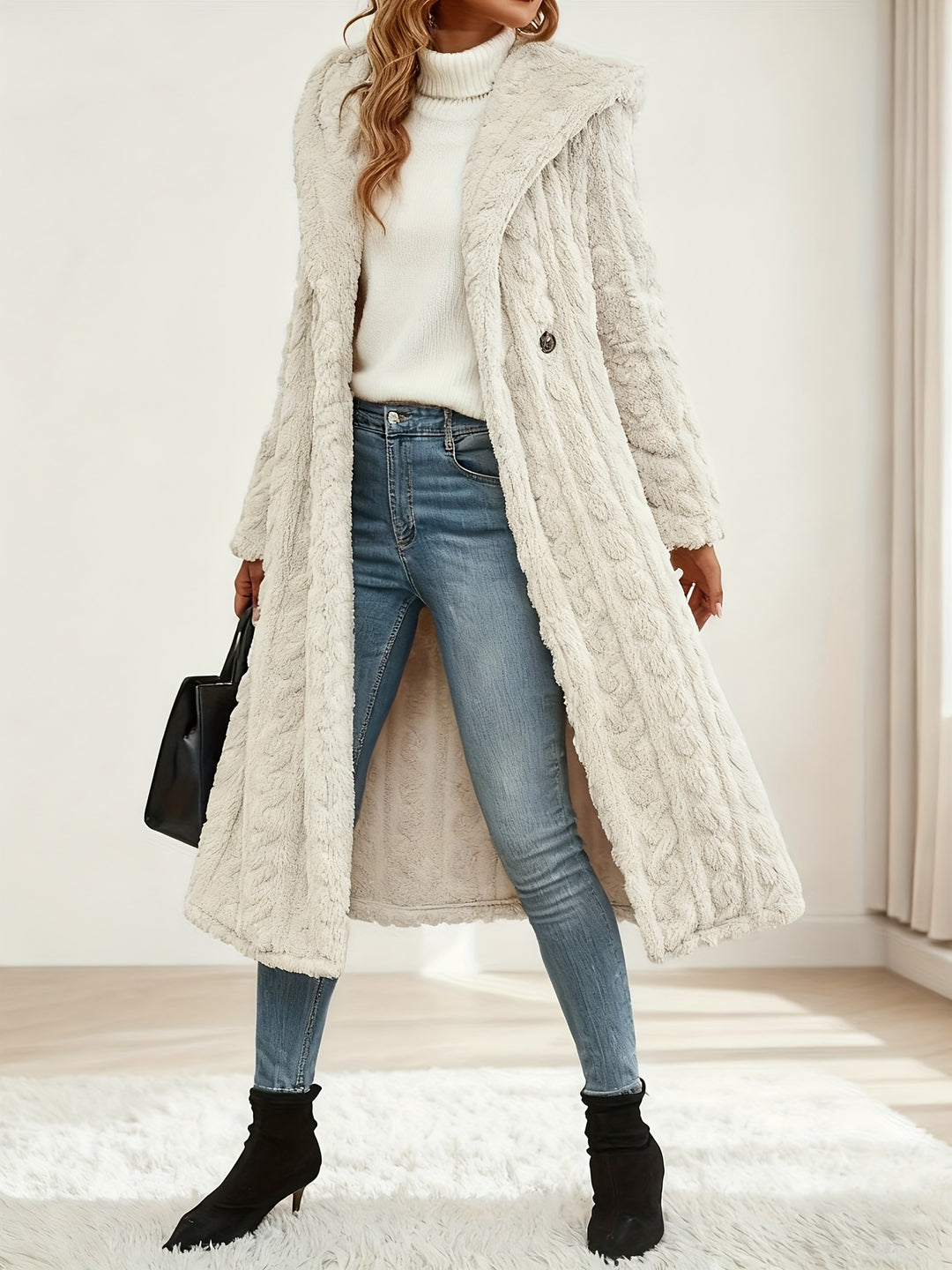 Elegant Women's Long Cardigan Stylish Outer Bathrobe Mid-Length Coat