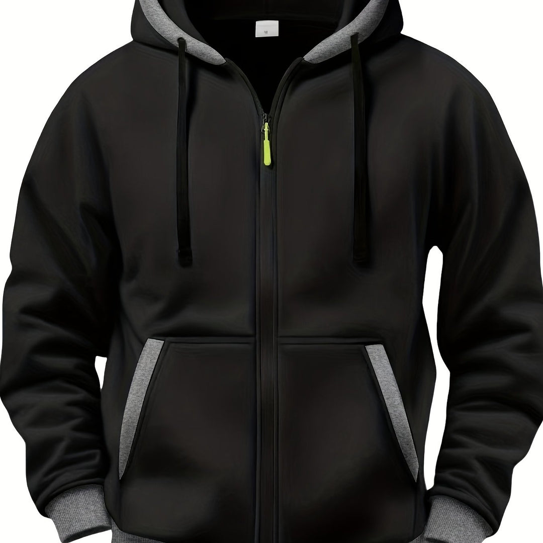 Men's Casual Color Block Hoodie with Zipper Closure Long Sleeve Sweatshirt