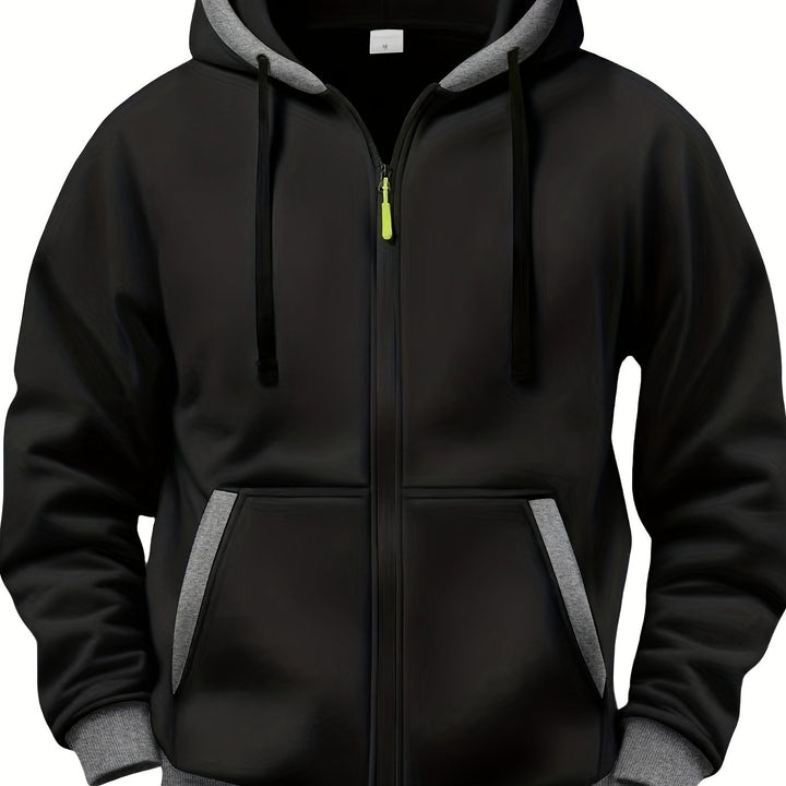 Men's Casual Color Block Hoodie with Zipper Closure Long Sleeve Sweatshirt