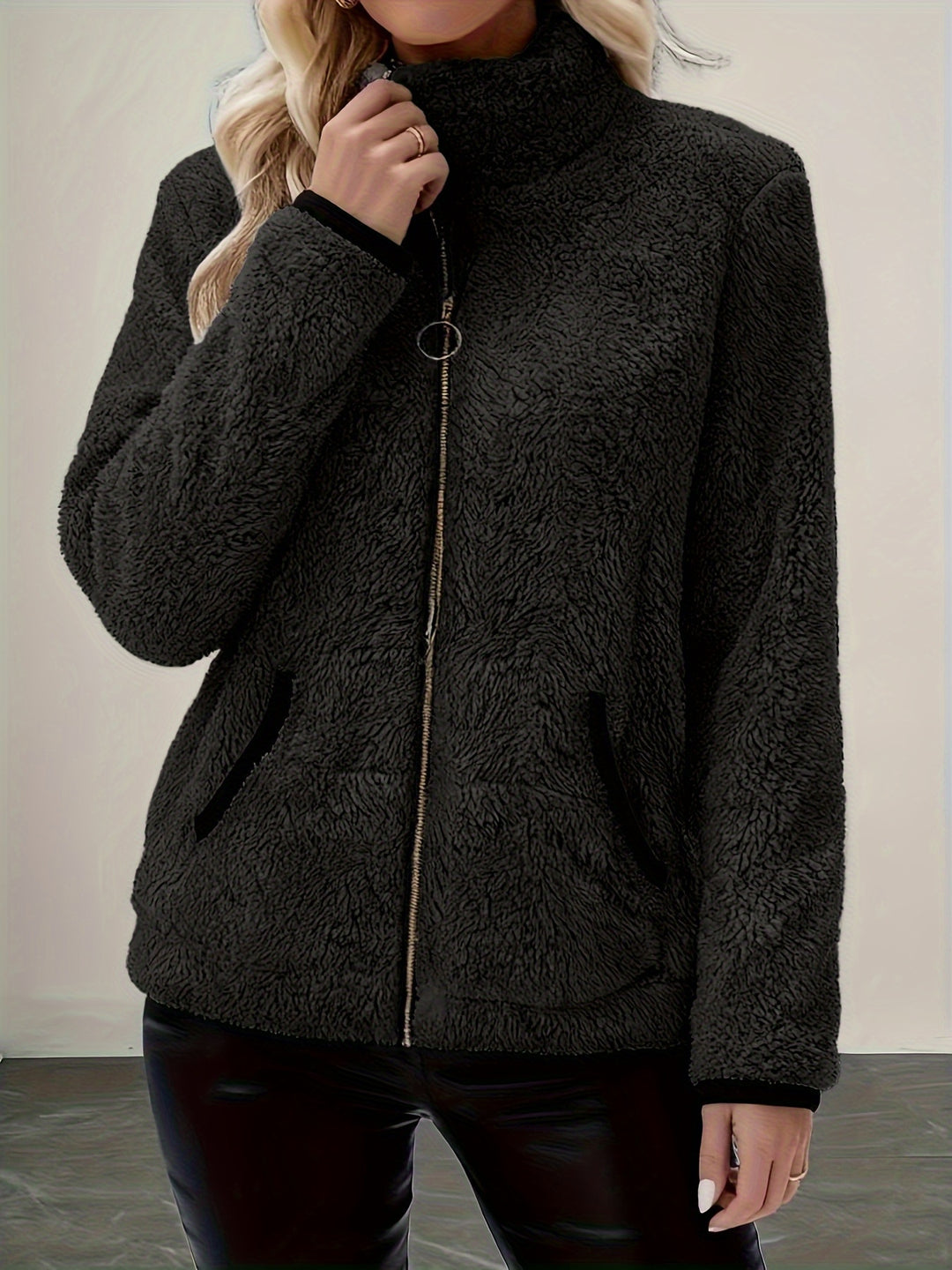Women's Fashionable Casual Jacket Long Sleeve with Pocket and Zipper
