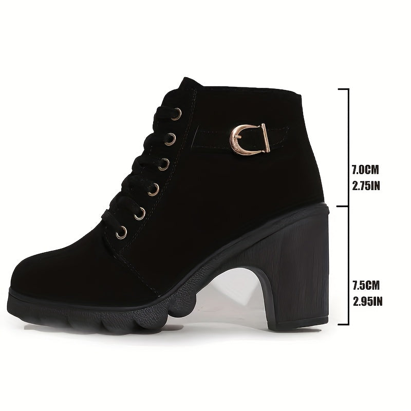 Women's Winter Ankle Boots Thick Sole High Heel Faux Fur Lined