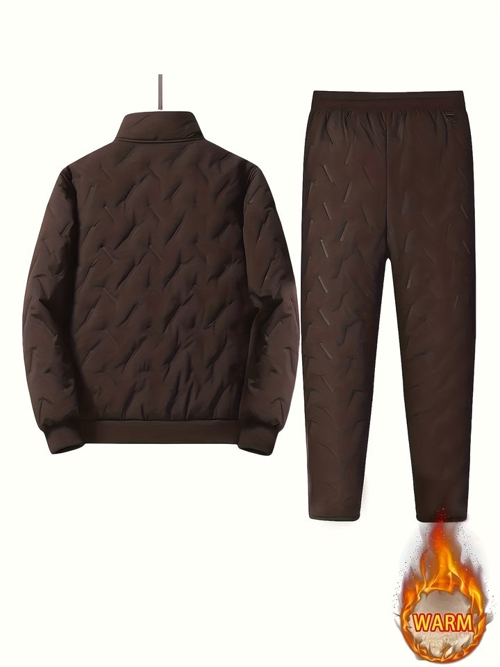 Men's Casual Two-Piece Fleece-Lined Jacket and Pants Set