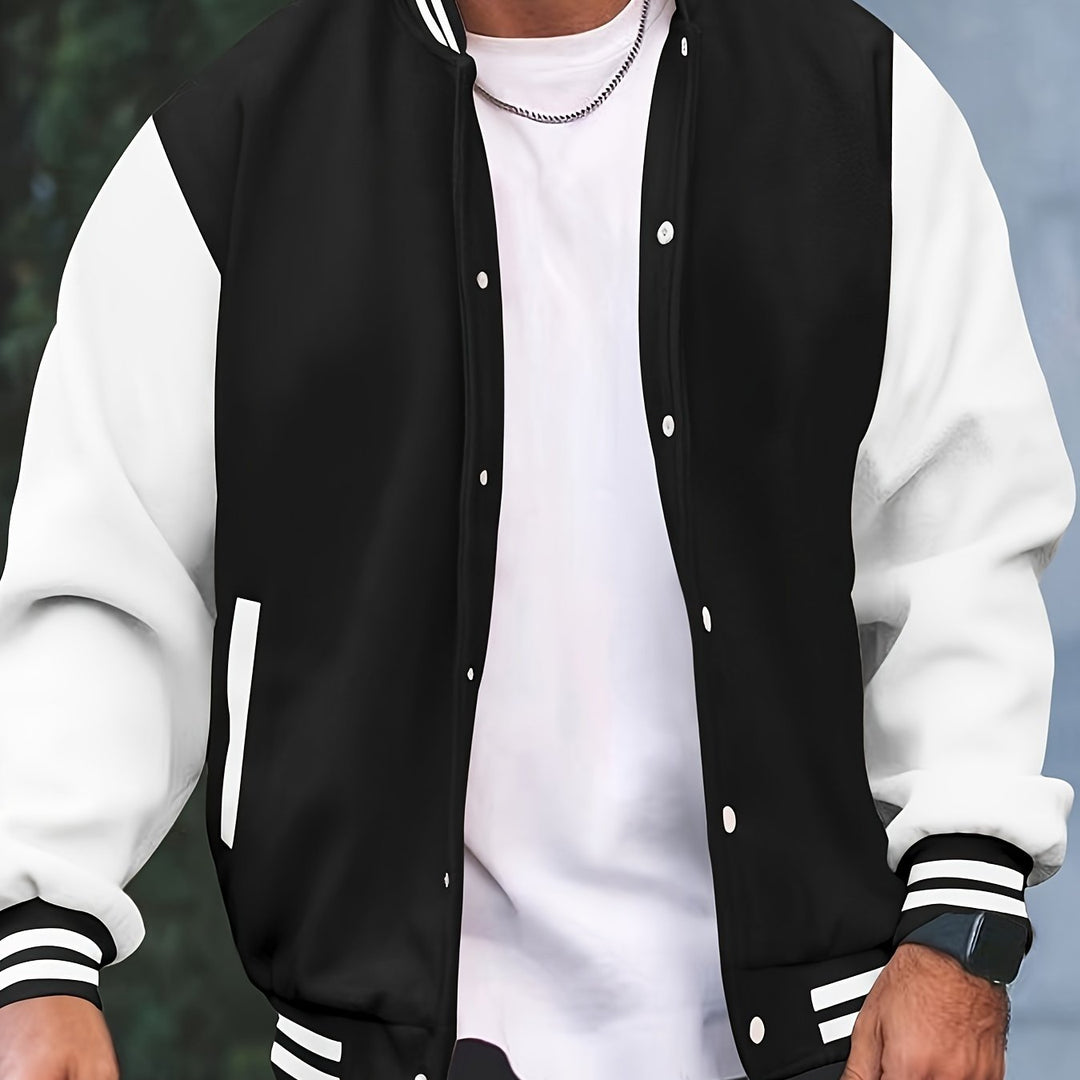 Men's Casual Baseball Jacket Spring Autumn Fashion Button Collar