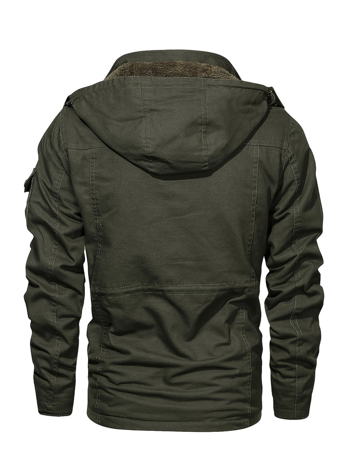 Men's Fleece Lined Work Jackets Cargo Coats with Hood