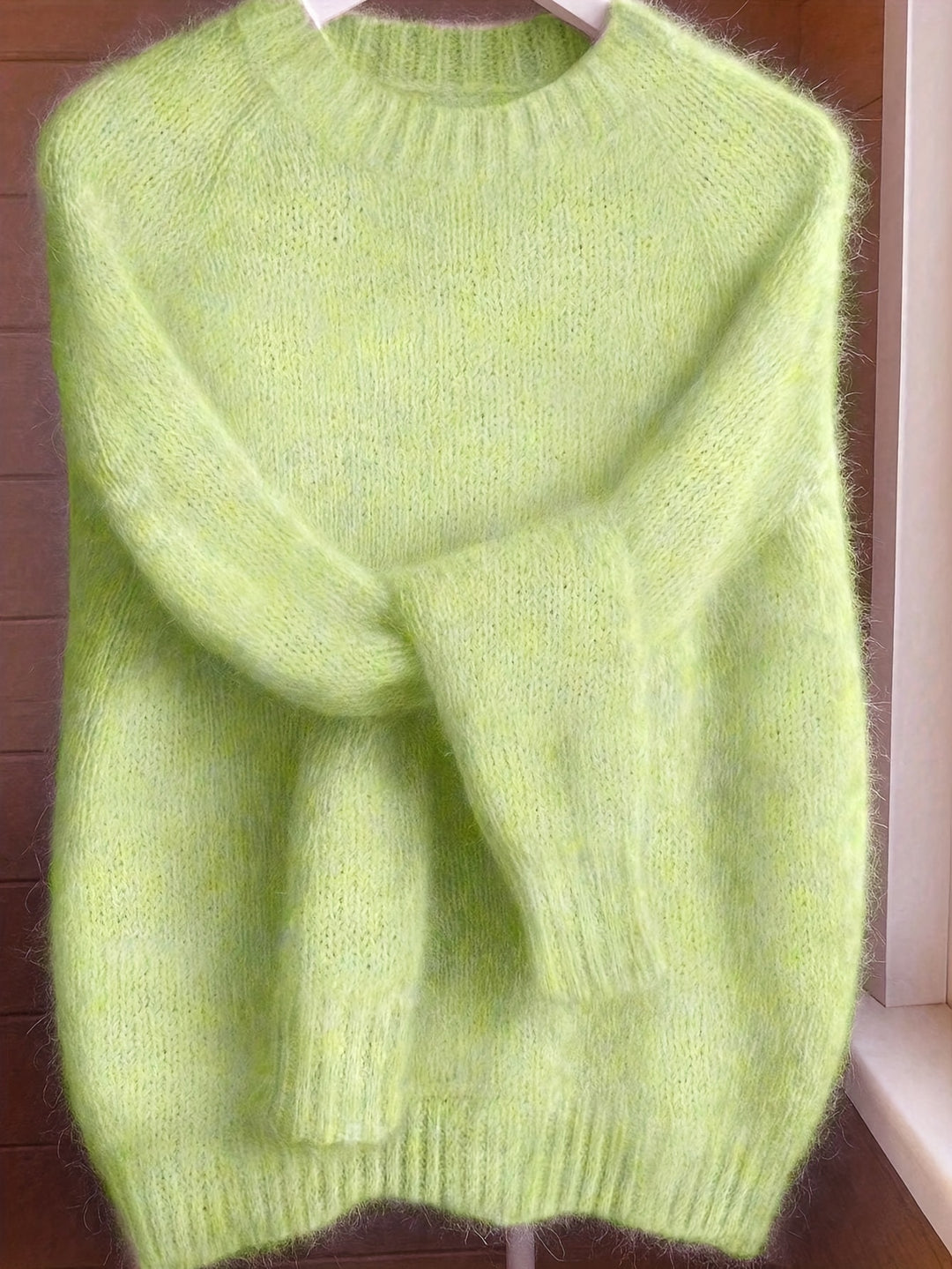 Women's Mohair Blend Sweater with Raglan Sleeve and Drop Shoulder Design