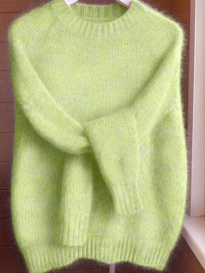 Women's Mohair Blend Sweater with Raglan Sleeve and Drop Shoulder Design