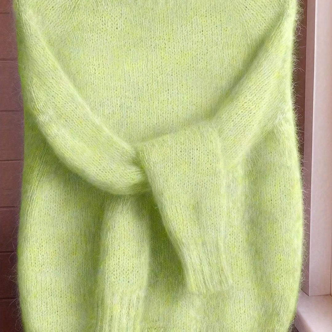 Women's Mohair Blend Sweater with Raglan Sleeve and Drop Shoulder Design