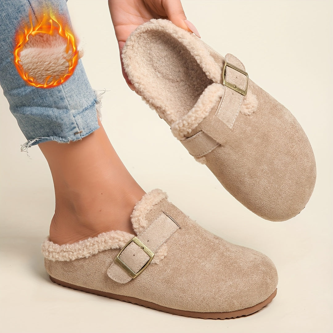 Women's Winter Mule Shoes Round Toe Thick Sole Slip-On Casual Footwear