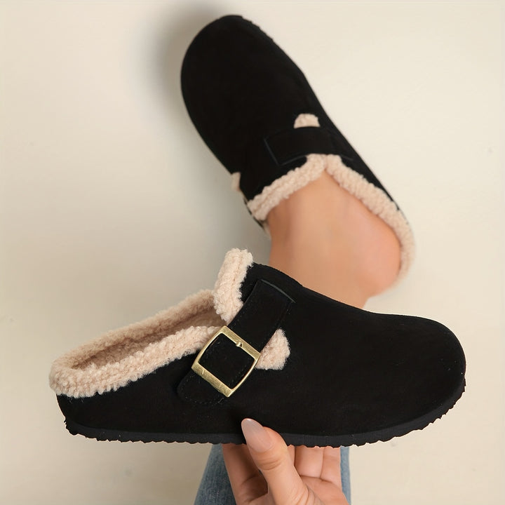 Women's Winter Mule Shoes Round Toe Thick Sole Slip-On Casual Footwear