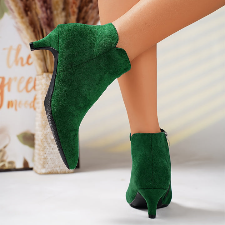 Elegant Women's Ankle Booties Pointed Toe Mid Heel Zipper Closure