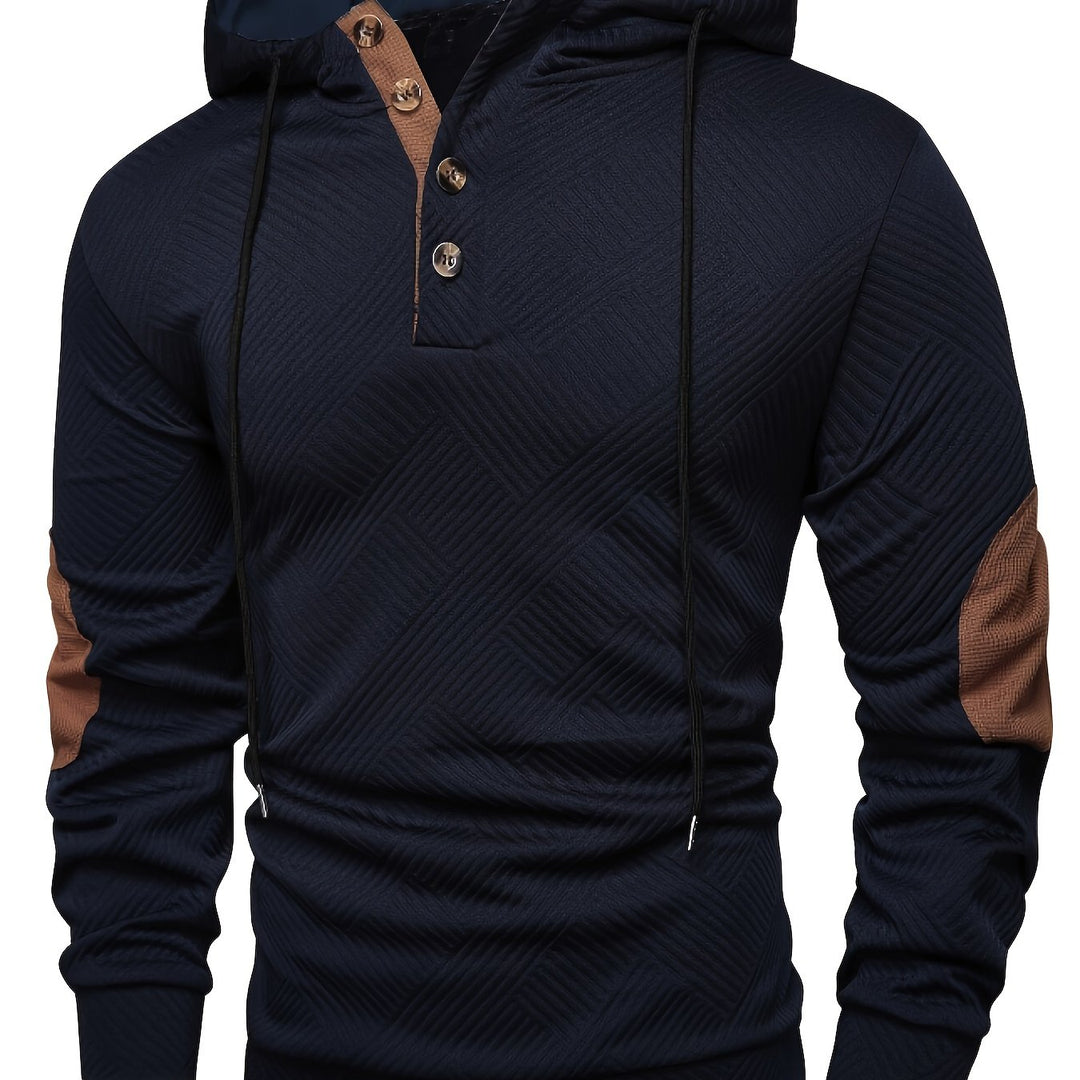 Men's Casual Hooded Sweatshirt with Color-Blocking Design