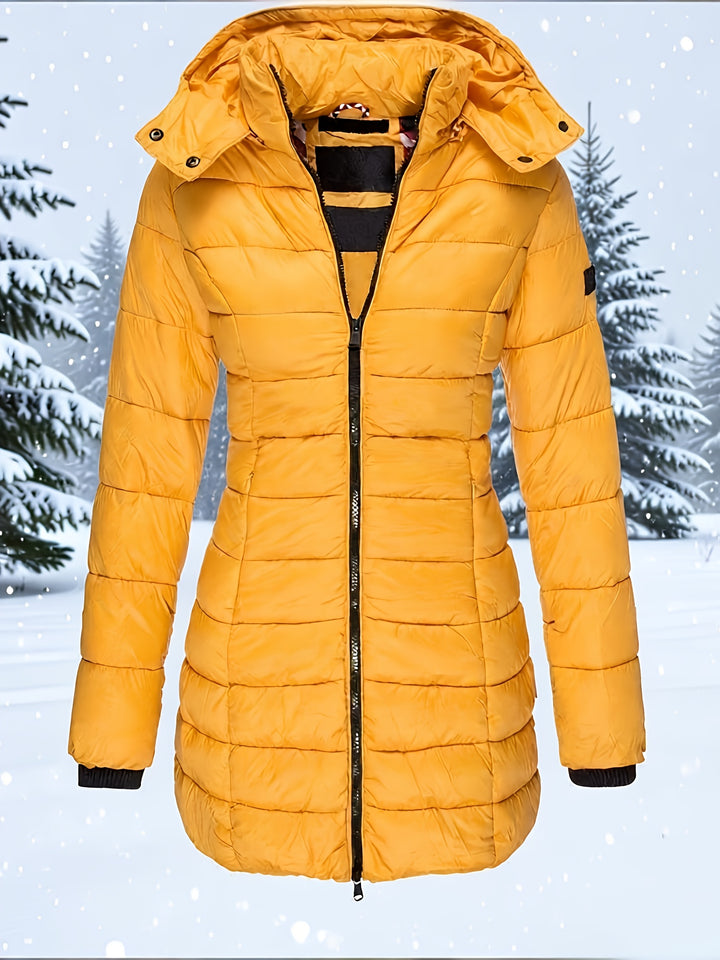 Hooded Zip-Up Midi Coat for Women Winter Jacket Outerwear