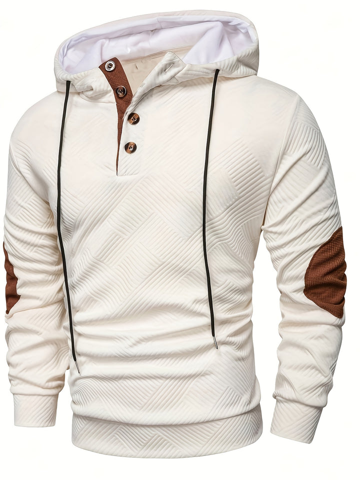 Men's Casual Hooded Sweatshirt with Color-Blocking Design
