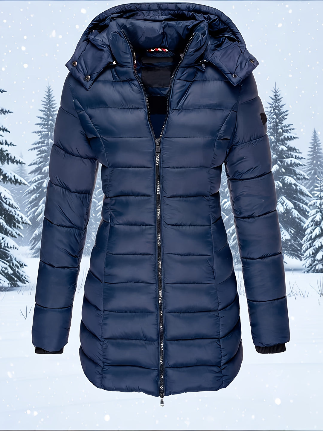 Hooded Zip-Up Midi Coat for Women Winter Jacket Outerwear