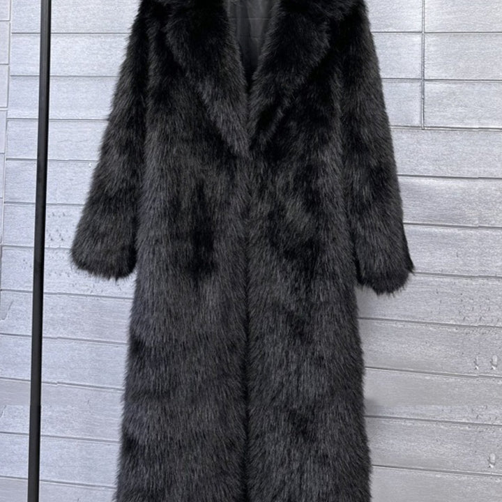 Women's Long Hooded Faux Winter Jacket with Asymmetrical Hem