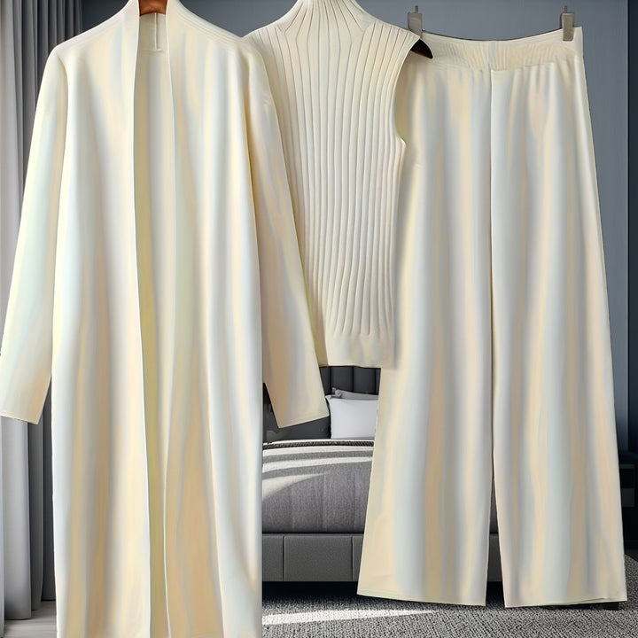 Women’s Loose Fashionable Three-Piece Set with Wide-Leg Pants, Cardigan, Vest