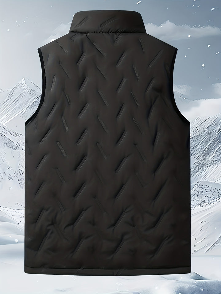 Men's Fleece-Lined Sleeveless Jacket Vest with Zippered Pockets