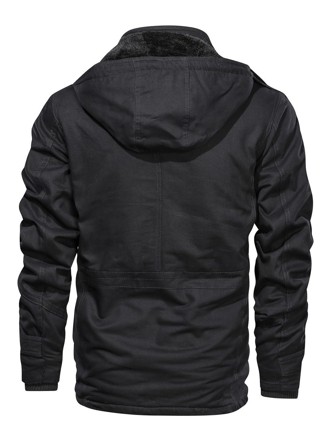 Men's Mid-Length Heavyweight Jacket with Detachable Hood and Pockets