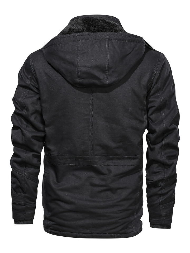 Men's Mid-Length Heavyweight Jacket with Detachable Hood and Pockets