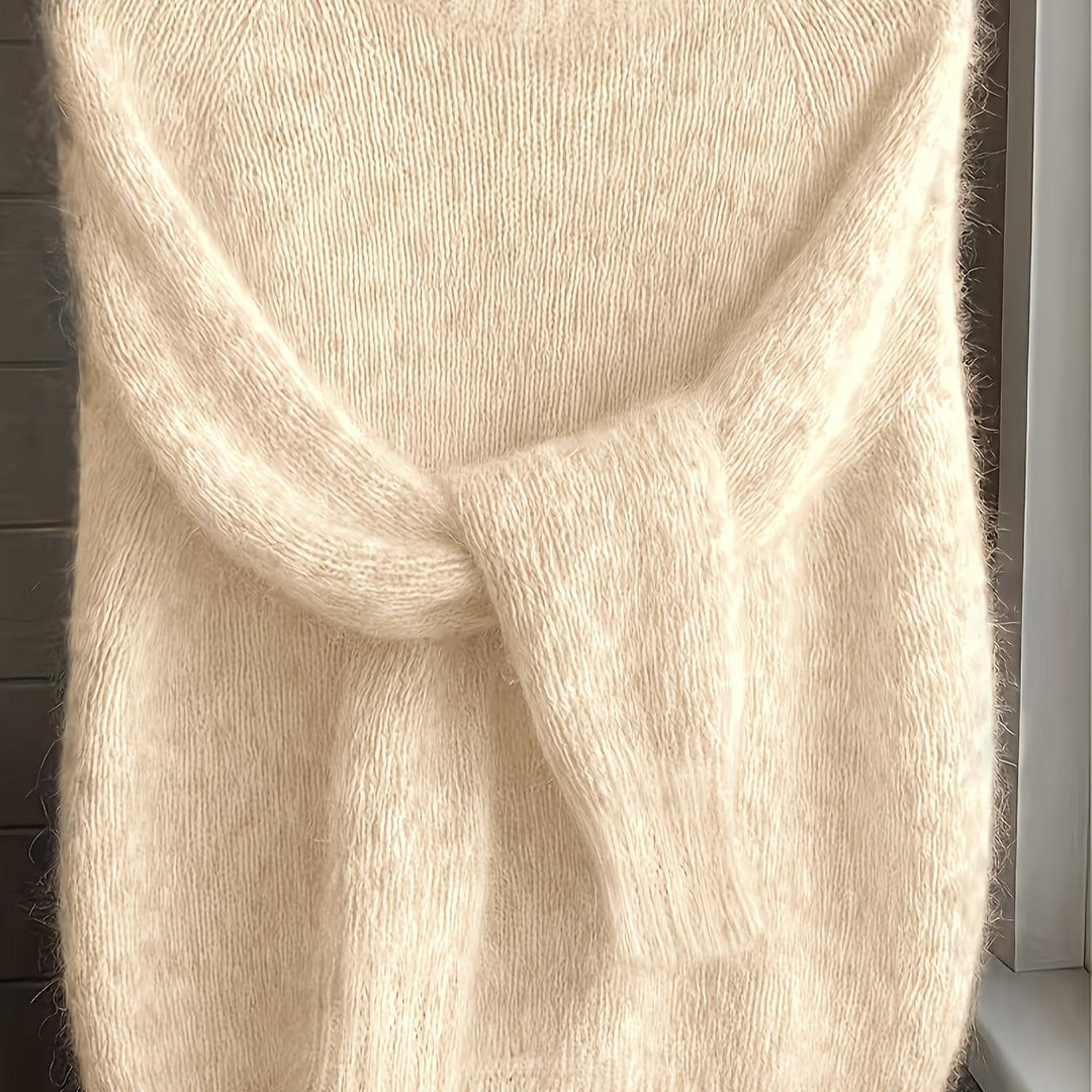 Women's Mohair Blend Sweater with Raglan Sleeve and Drop Shoulder Design