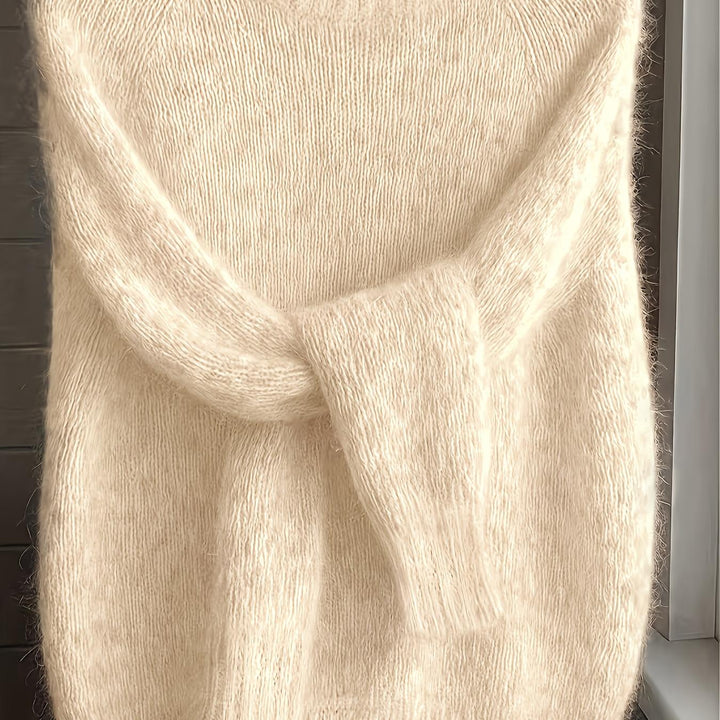 Women's Mohair Blend Sweater with Raglan Sleeve and Drop Shoulder Design