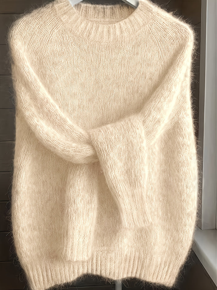 Women's Mohair Blend Sweater with Raglan Sleeve and Drop Shoulder Design