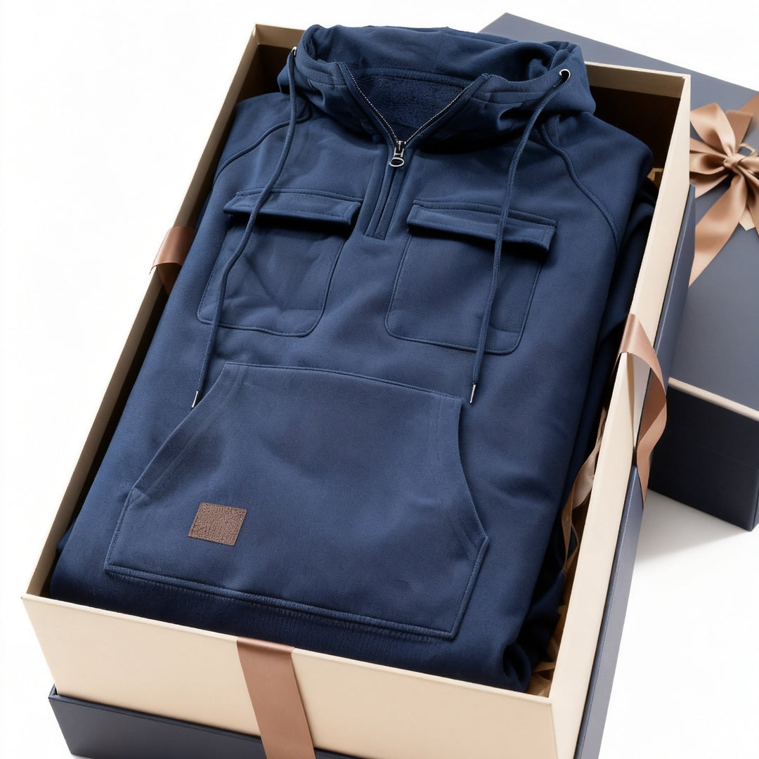 Men's Quarter Zip Hoodie Loose Fit Multi Pocket Sports Tactical