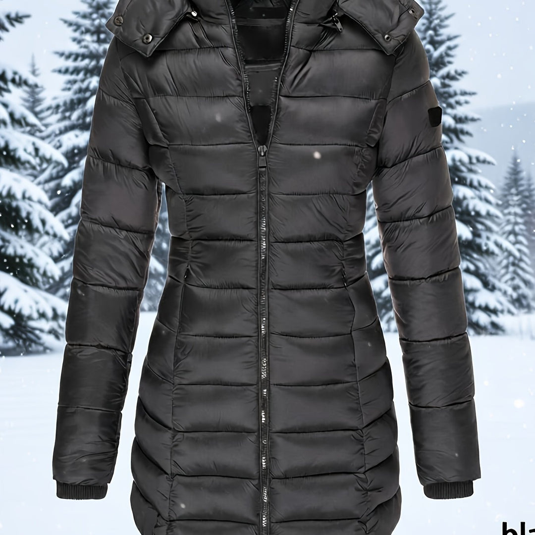 Hooded Zip-Up Midi Coat for Women Winter Jacket Outerwear