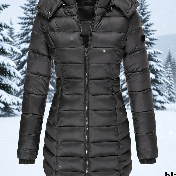 Hooded Zip-Up Midi Coat for Women Winter Jacket Outerwear