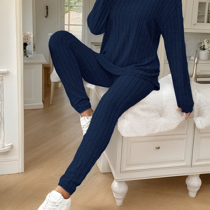 Women's Casual Commuting Outfit Long-Length Set Ribbed Texture