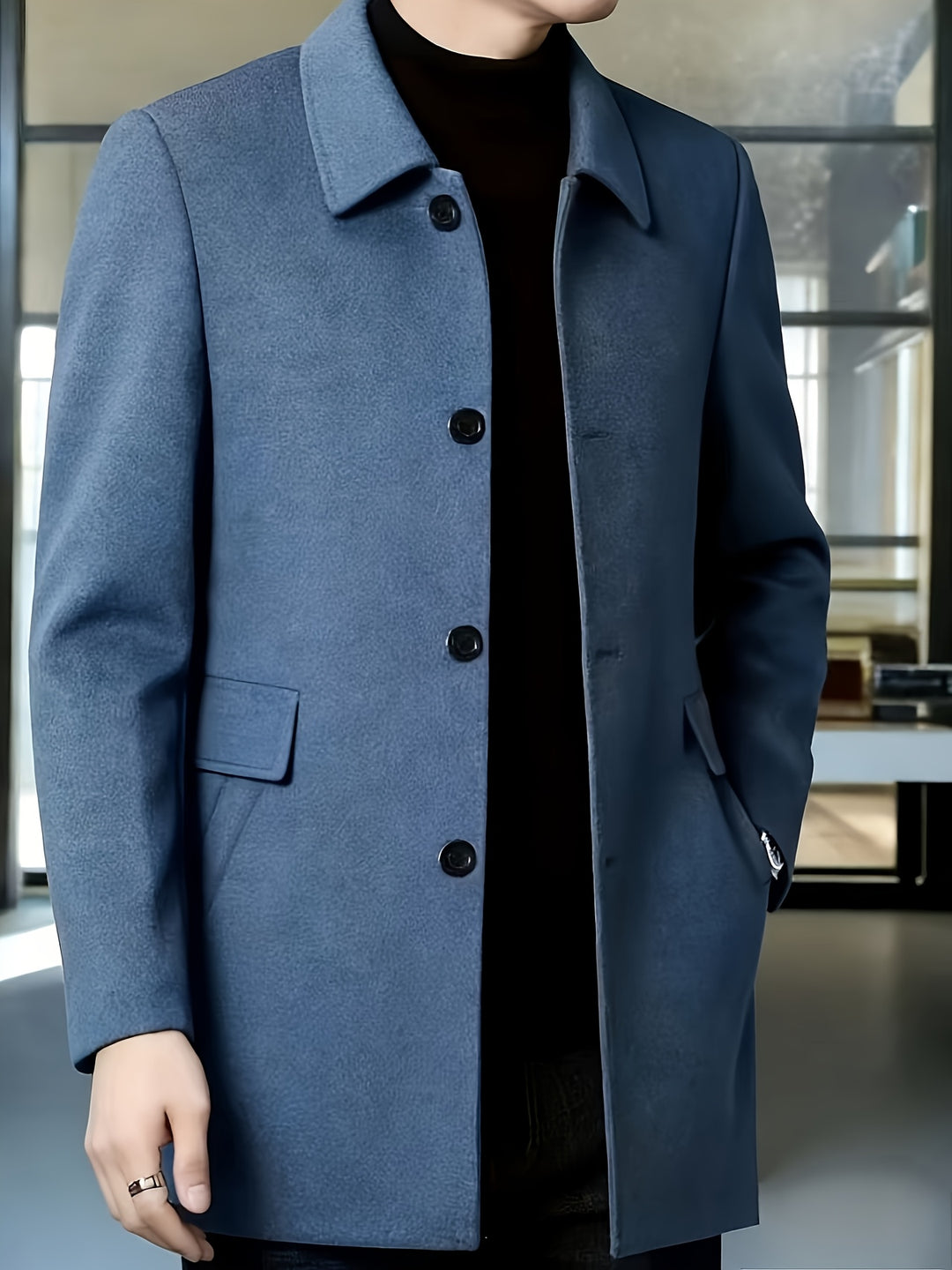 Men's Casual Classic Trench Coat with Double Side Pockets