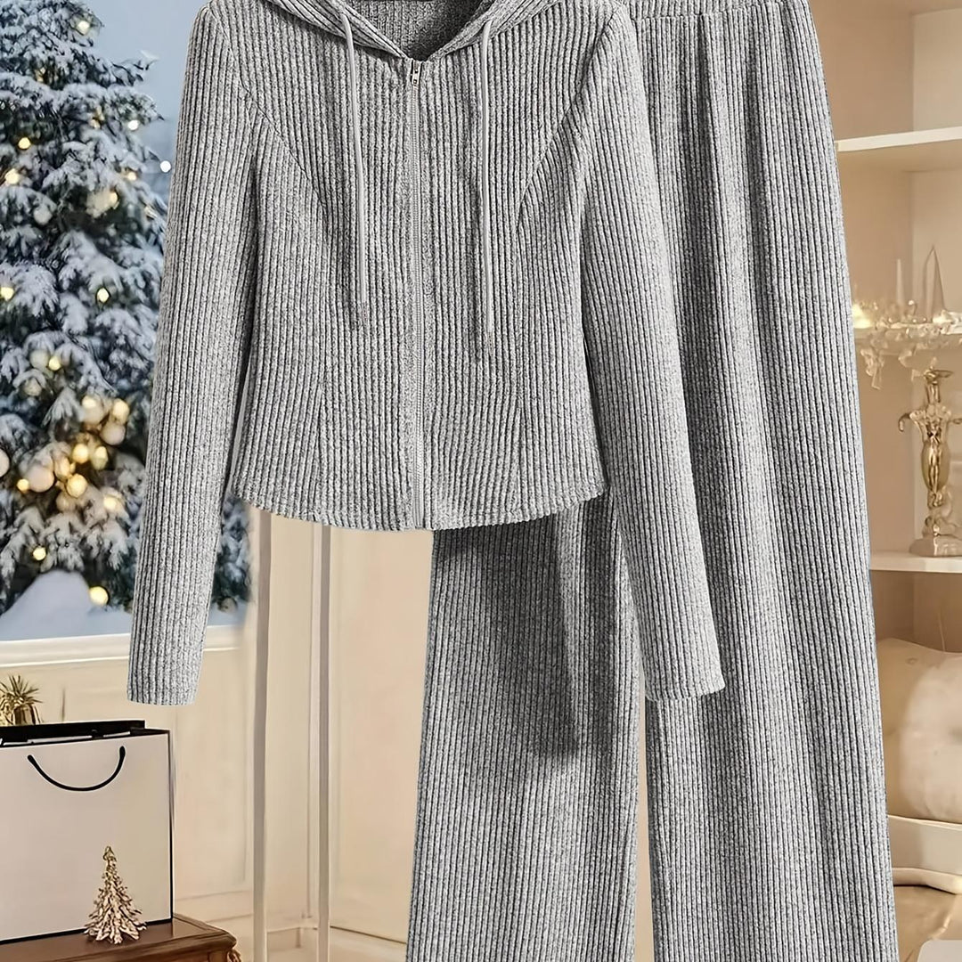 Elegant Women's Hooded Long Sleeve Top and Pants Set