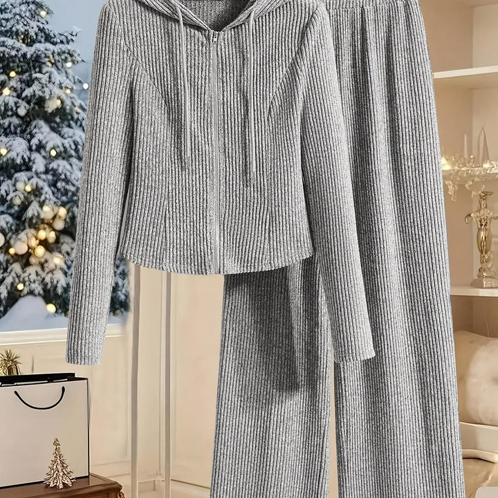 Elegant Women's Hooded Long Sleeve Top and Pants Set