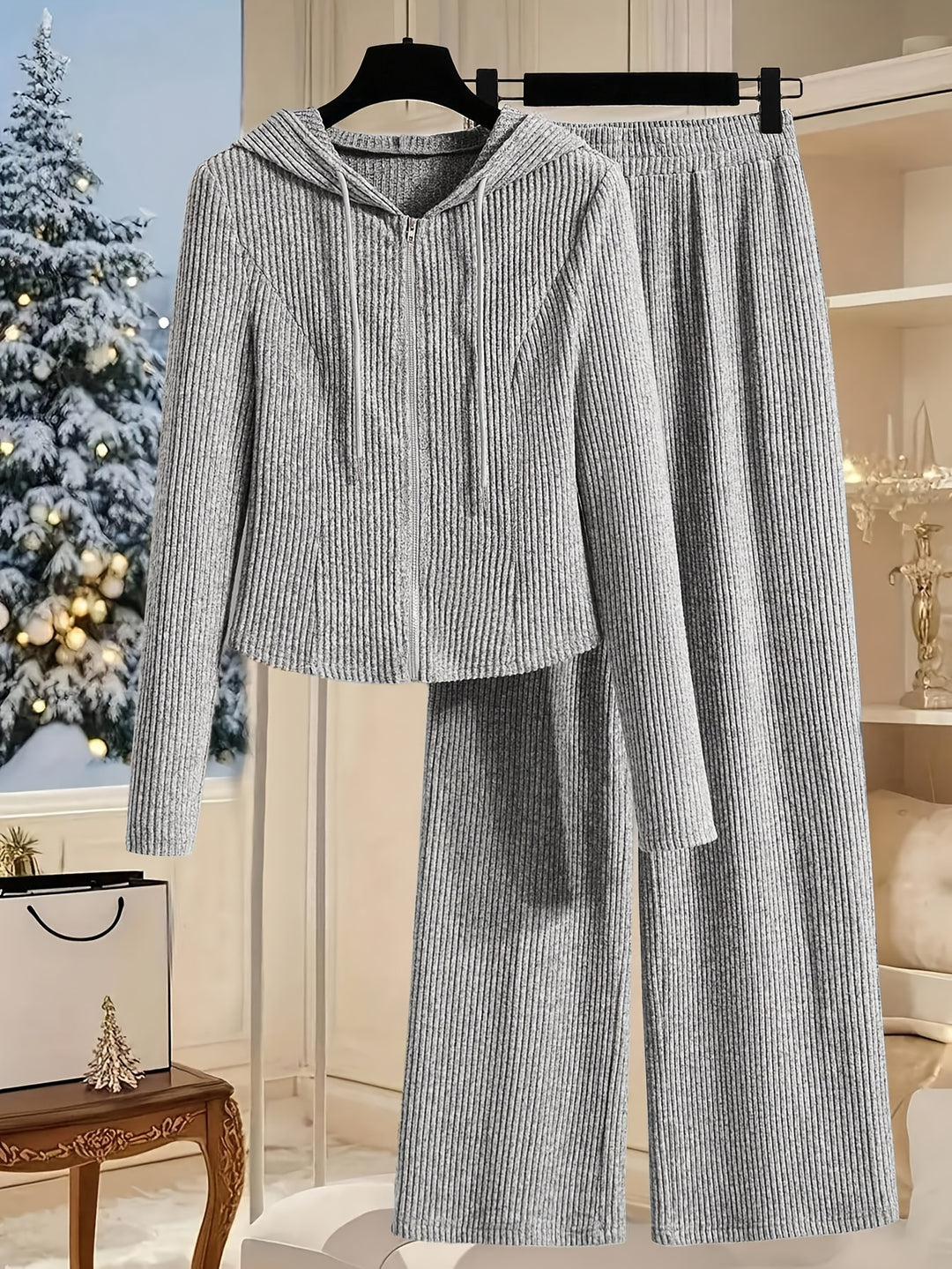 Elegant Women's Hooded Long Sleeve Top and Pants Set