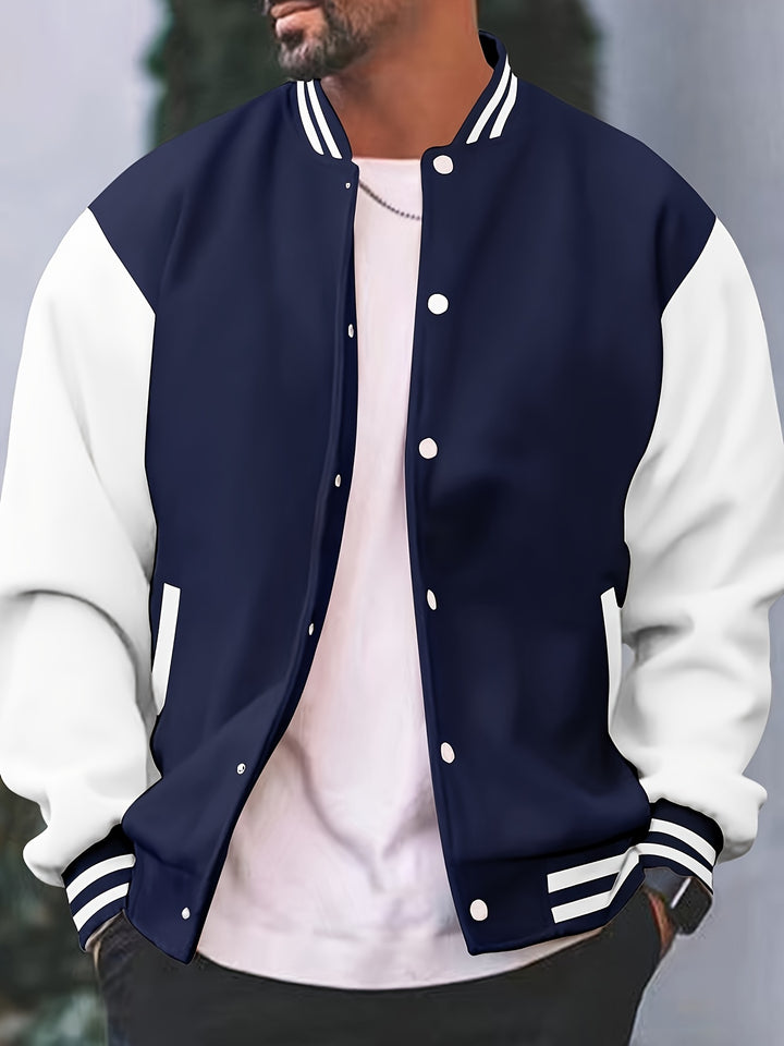 Men's Casual Baseball Jacket Spring Autumn Fashion Button Collar
