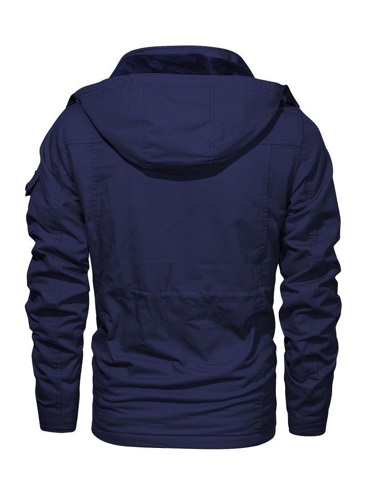 Men's Fleece Lined Work Jackets Cargo Coats with Hood