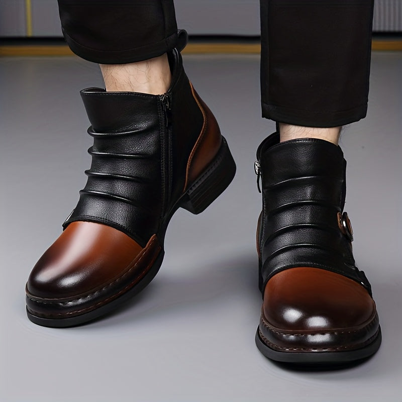 British Vintage Biker Boots with Side Zipper for Men