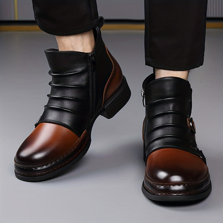 British Vintage Biker Boots with Side Zipper for Men