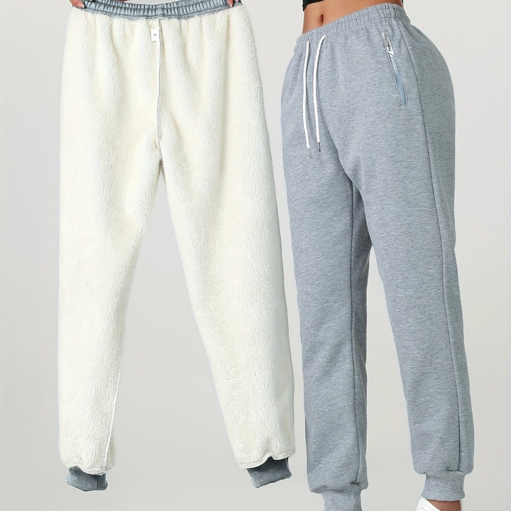 Women's Warm Casual Joggers with Elastic Waistband and Zippered Pockets