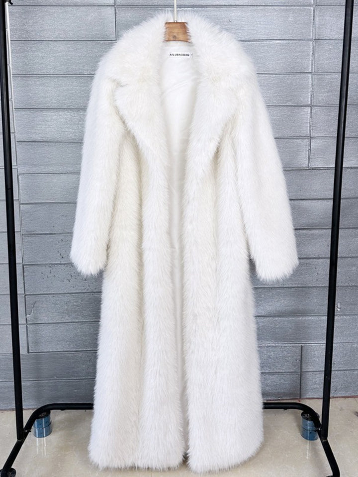 Women's Long Hooded Faux Winter Jacket with Asymmetrical Hem